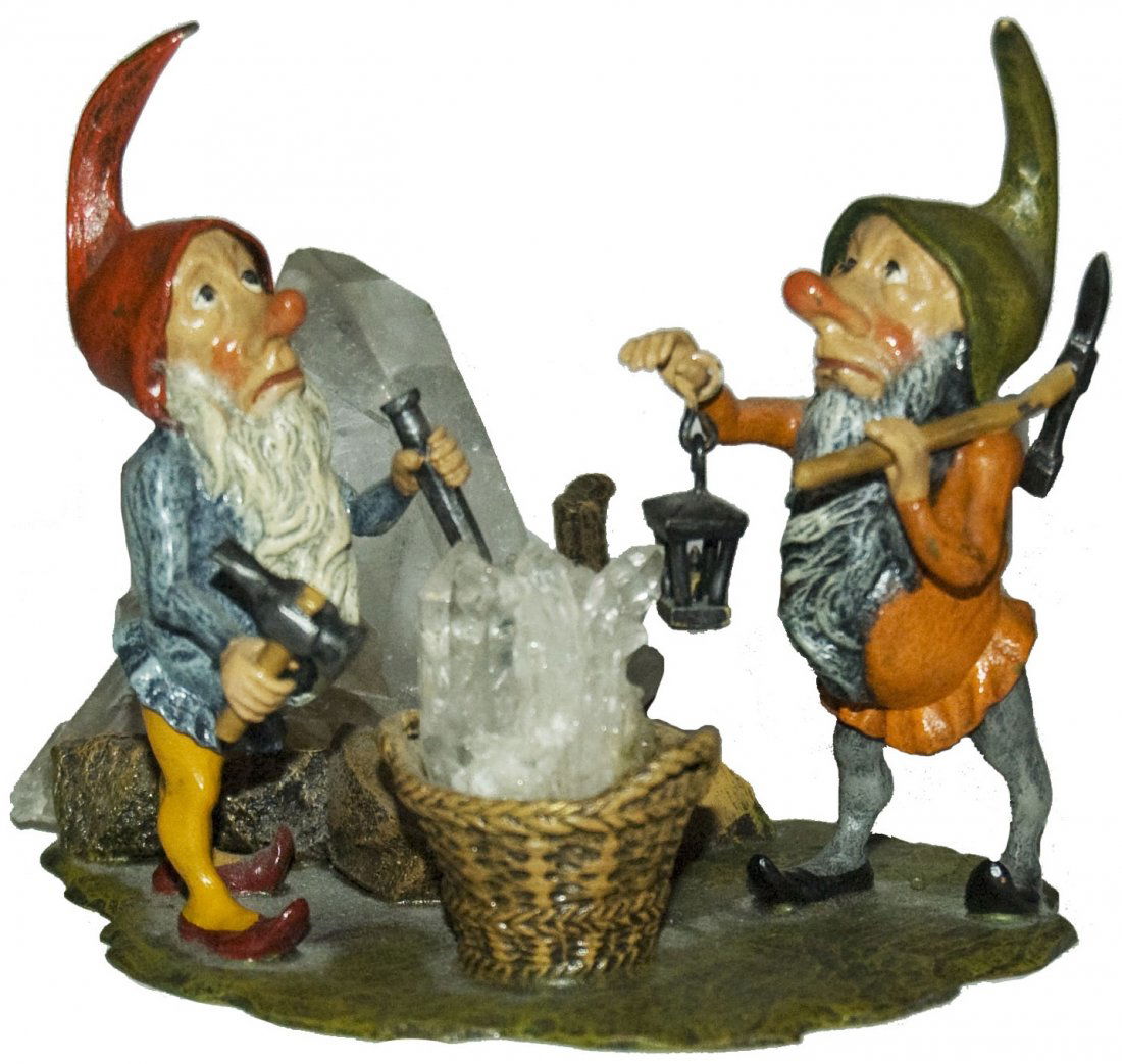 Dwarf Miners Vienna Bronze Figure w Quartz Rock (1 of 2)