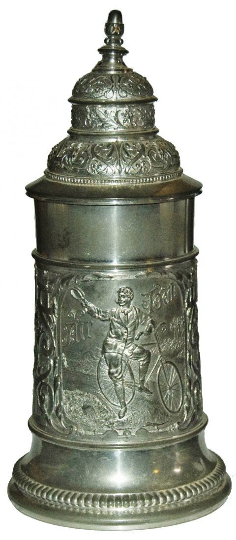 Bicycle Rider Cupid & High Wheel Bike Pewter Stein (1 of 1)