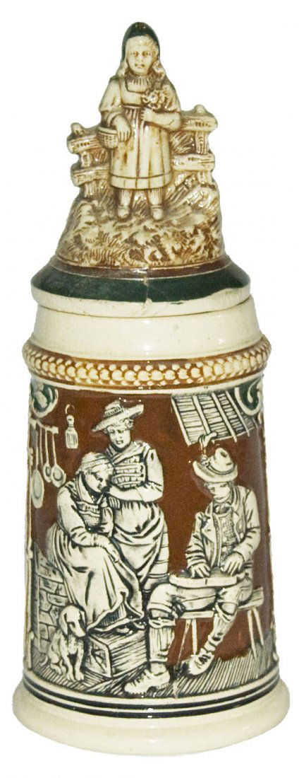 Zither Player Stein w 3D Figural Lid (1 of 1)