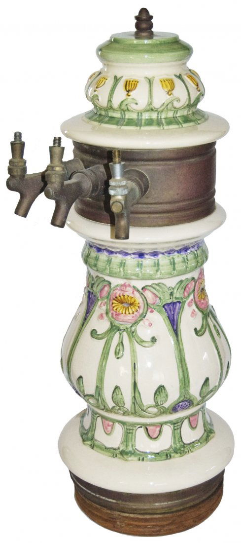 Majolica Beer Tap 25" tall. Wooden Base.  3 Spouts (1 of 1)