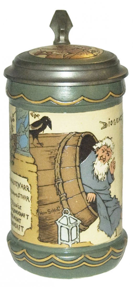 Diogenes in Barrel Schlitt Mettlach Stein w Inlay (1 of 1)