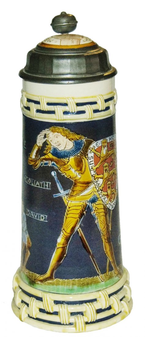 David & Goliath Mettlach Stein w Unusual Handle (1 of 1)