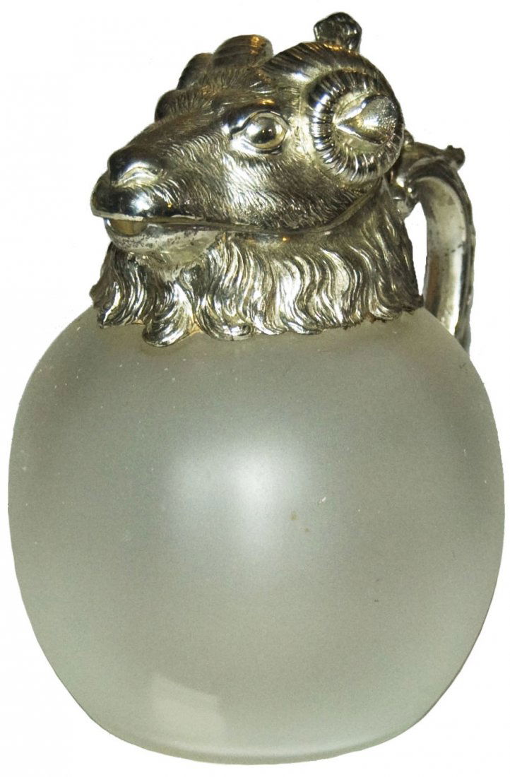 Frosted Glass 1L Stein w Silver Plate 3D Ram Lid (1 of 1)