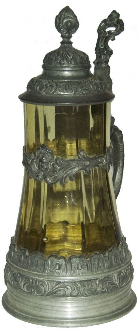 Green Glass Stein w Fancy Pewter Handle Base & Lid (1 of 1)