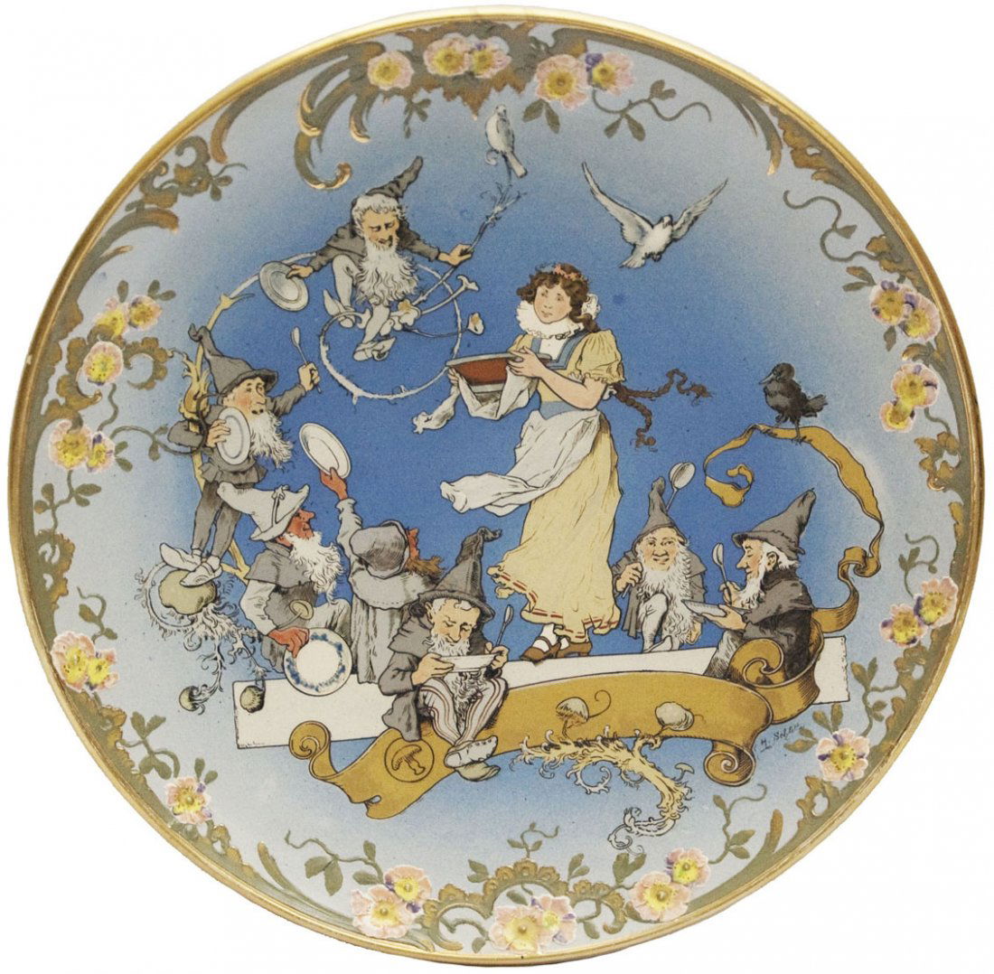 Schlitt Snow White & 7 Dwarfs Mettlach Plaque (1 of 1)