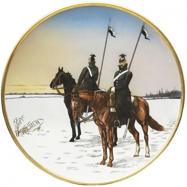 Ulan Soldiers on Horses Mettlach Military Plaque (1 of 1)