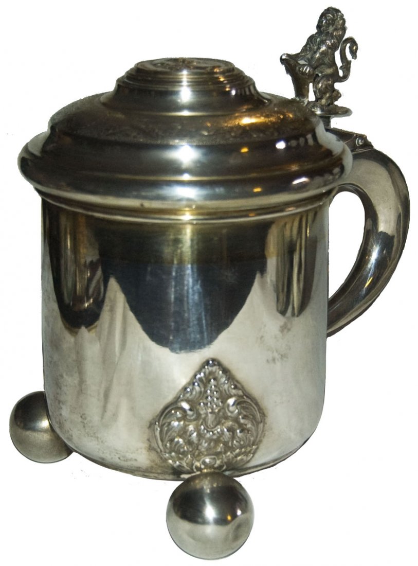 Footed Scandinavian Silver 1L Stein w Coin of King (1 of 3)