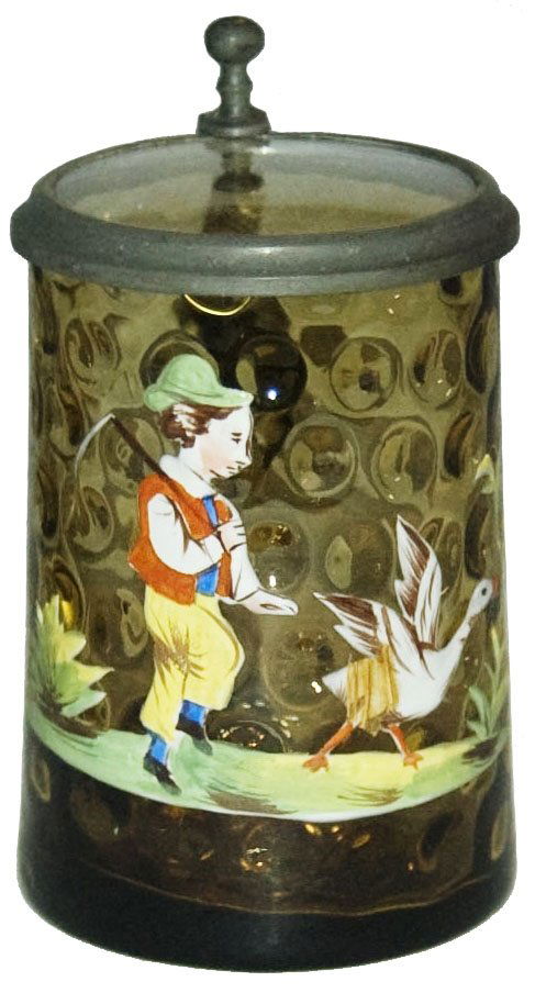 Enamel Glass 1/8L Stein w Boy & Goose w circle cut (1 of 1)