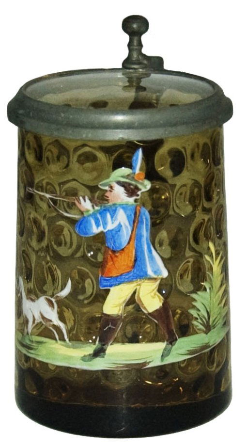 Enamel Glass 1/8L Stein w Hunter & Dog circle cut (1 of 1)