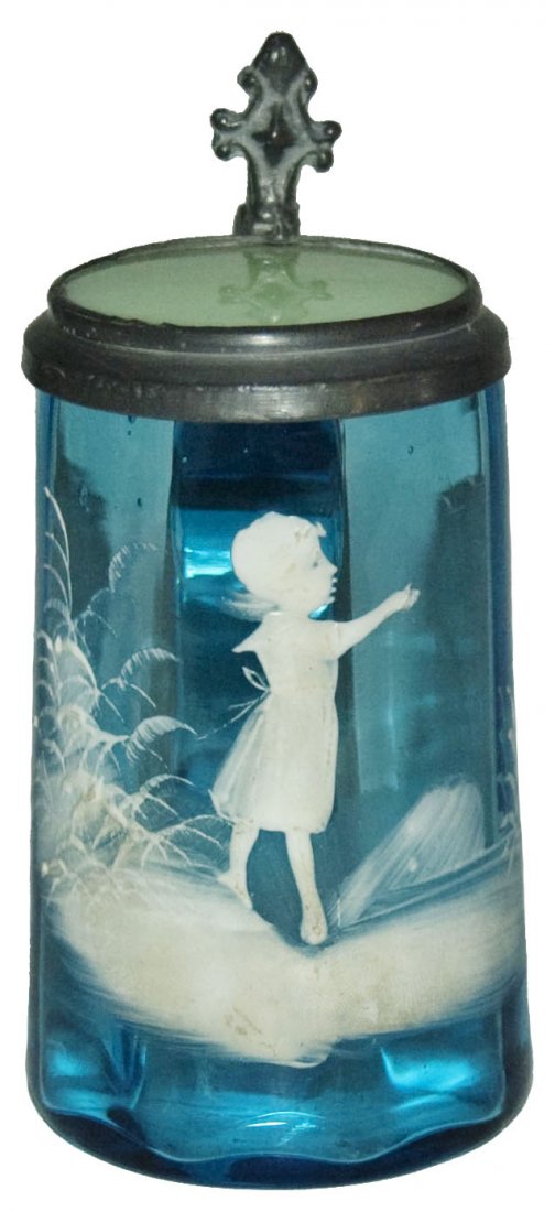 Blue Glass Mary Gregory Type Enamel Girl Stein (1 of 1)