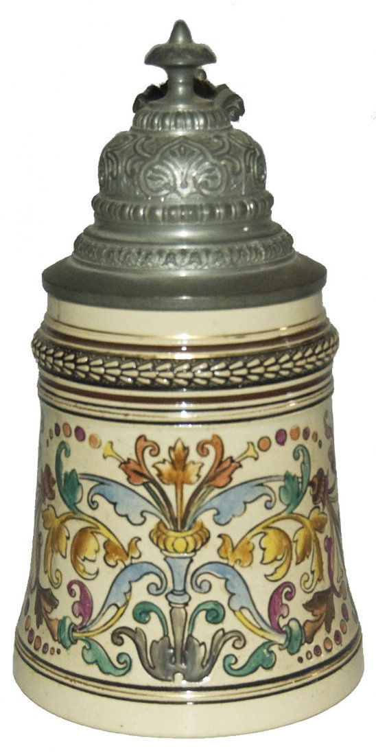 Floral Scene Etched Pottery Stein