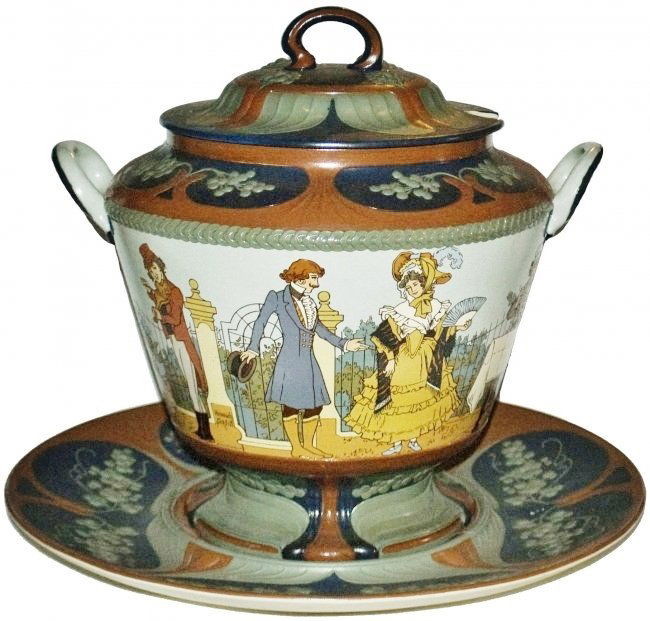 Rare Mettlach 5L Schlitt Punch Bowl on Plate (1 of 2)