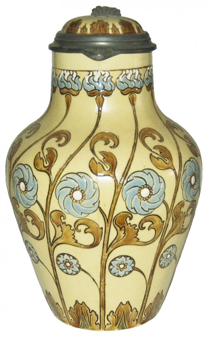 Floral Mosaic Mettlach Stein w Inlay Lid (1 of 1)