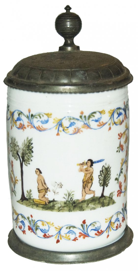 Unusual c 1740 Native Beheading Milk Glass Stein (1 of 1)