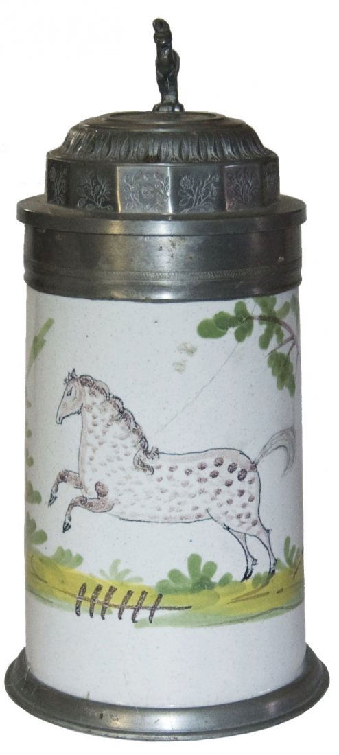 Schrezheim Faience Horse Stein w Fancy Lid c 1820 (1 of 1)