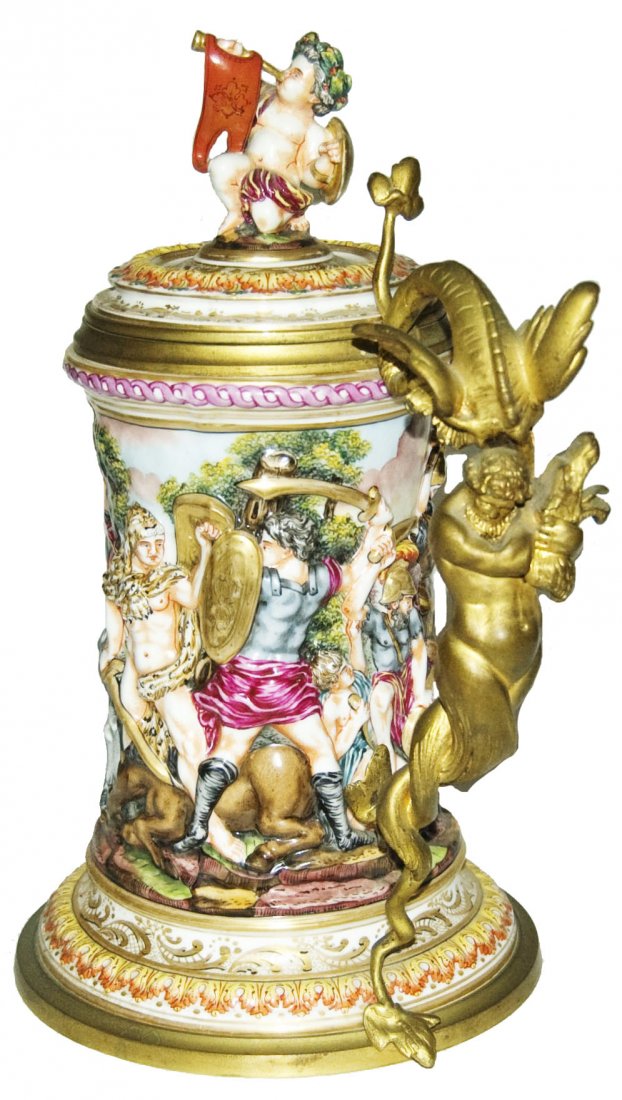 Impressive Capo-Di-Monte Battle Brass Cherub Stein