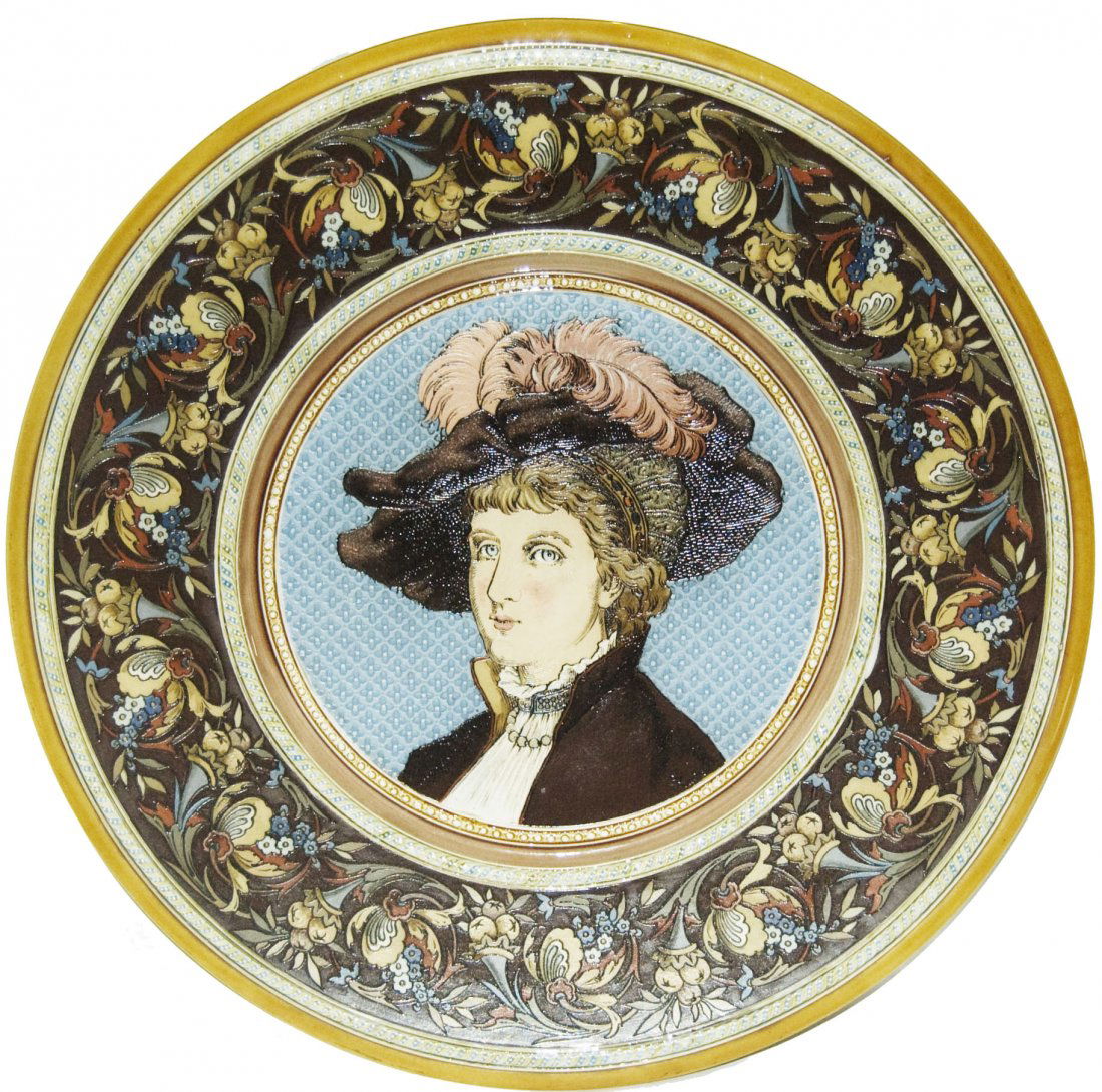 Woman w a Fancy Hat Mettlach Etched Plaque (1 of 1)