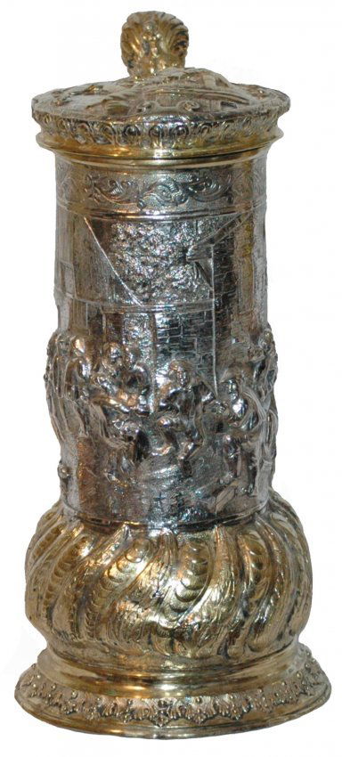 4L Silver Tankard 4lbs 5oz  Gold Washed rims Stein