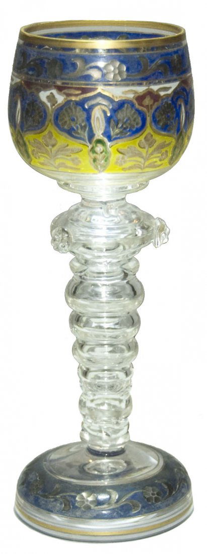 Fritz Heckert Enamel & Wheel Cut Glass Goblet (1 of 1)