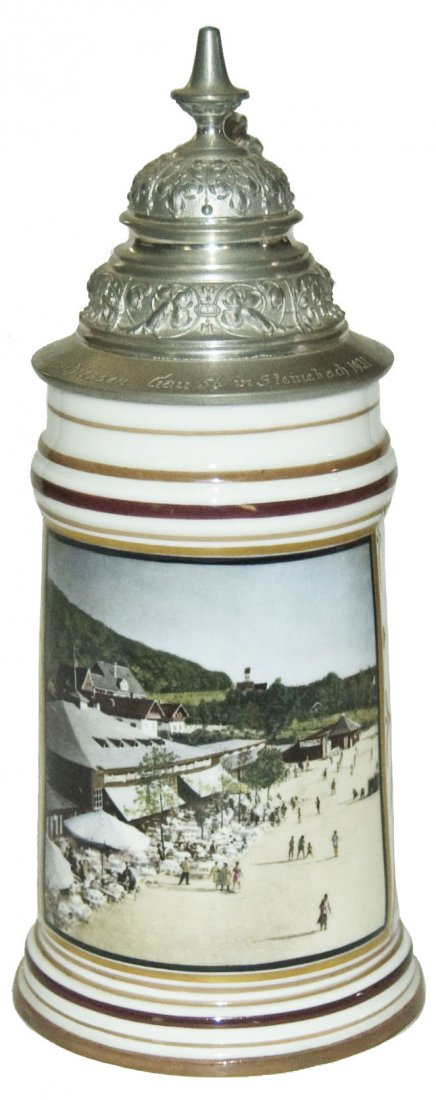 Photo Transfer of an Early US Resort Stein: Porcelain POG 4/10L. Photo transfer of an early American resort. Litho. Mint.