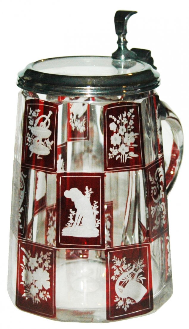 Wheel cut Floral & Animal Scene Stein w Inlay (1 of 1)