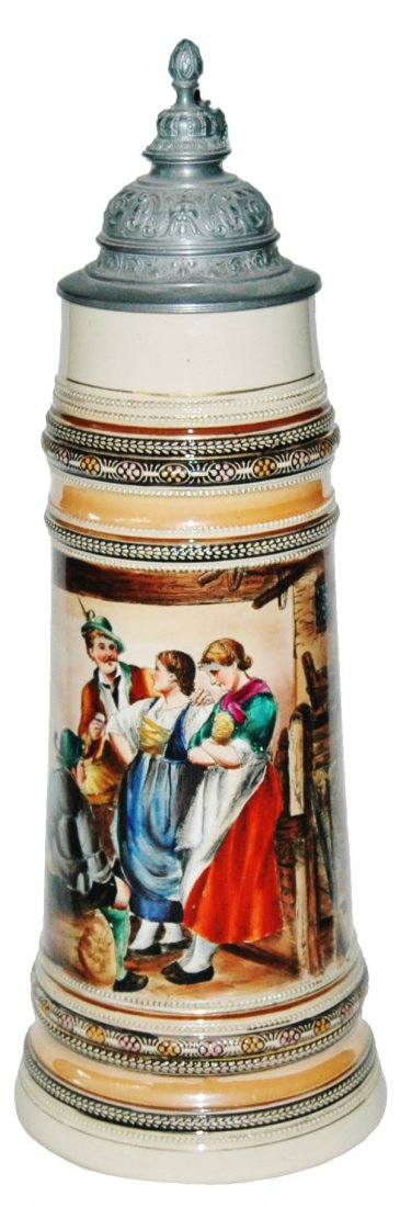 2L Hunter & Women Pottery Stein: Pottery POG 2L. Hunter and women. .