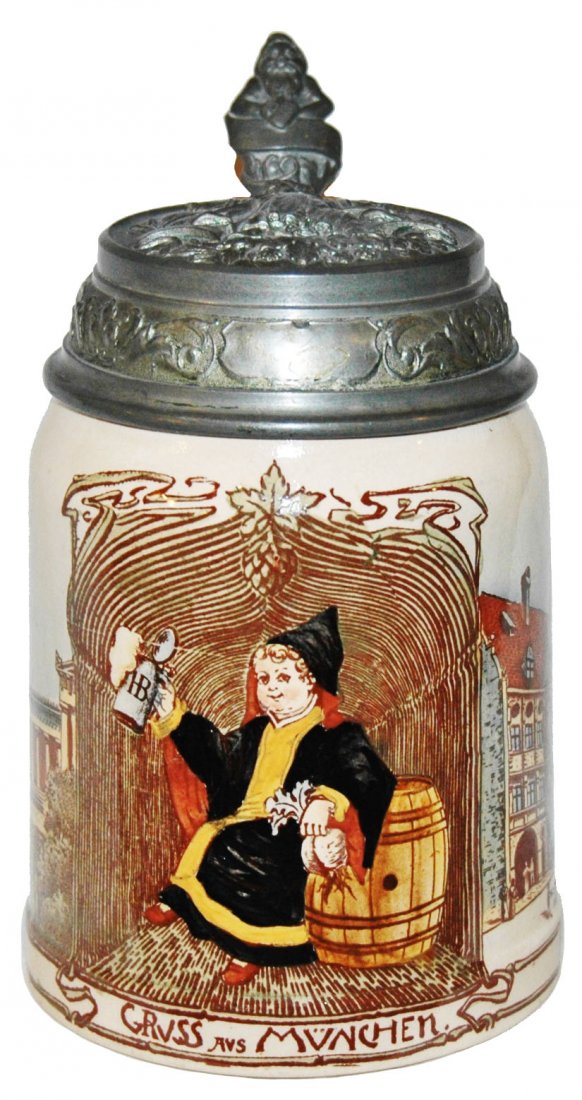 Munich Child Mettlach Stein w Relief Pewter Lid (1 of 1)
