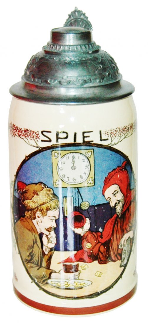 Devil Shoots Dice w Man Mettlach Stein "Spiel" (1 of 1)