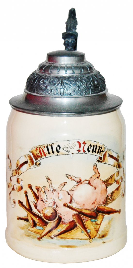 Van Hauten Pig Bowling Scene Mettlach Stein (1 of 1)