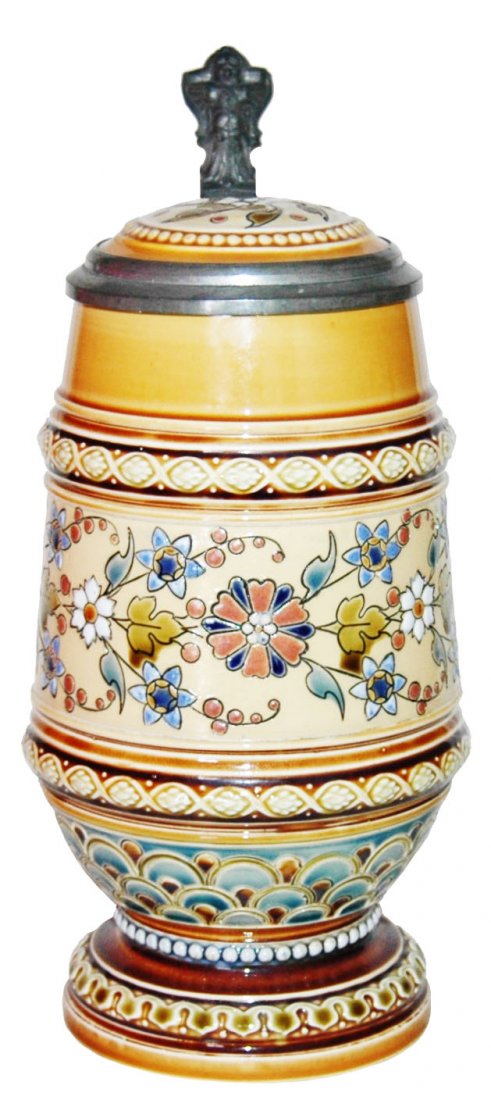 Floral Mosaic Mettlach Stein w Inlay Lid (1 of 1)