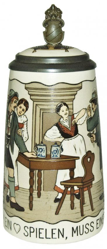 Men w Barmaids Table Mettlach Stein w Munich Inlay (1 of 1)