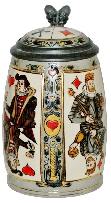 Suites of Playing Cards Mettlach Stein w Inlay Lid (1 of 1)