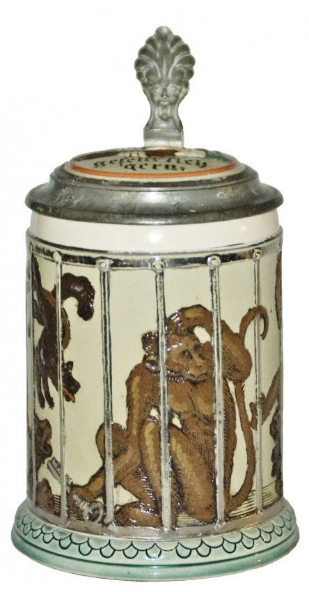 Monkeys in Cage Stein w Monkey Handle Mettlach (1 of 1)