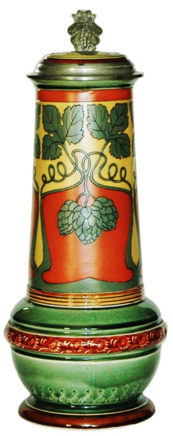 2L Art Nouveau Hops & Buds Floral Mettlach Stein (1 of 1)