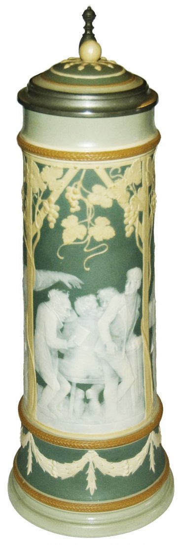 Bowling Scenes Cameo 2-1/2L Mettlach Stein w Inlay (1 of 1)