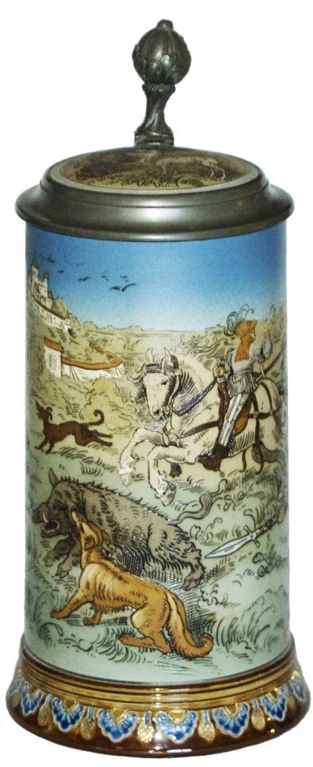 Boar Hunt Mettlach Stein w Inlay lid (1 of 1)