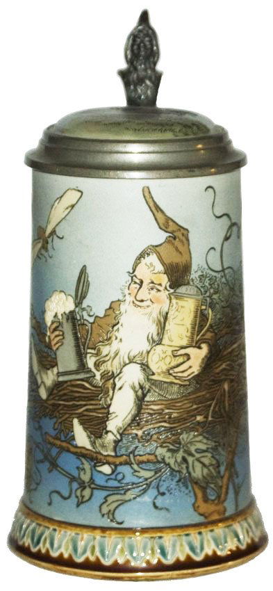 Schlitt Dwarf in Nest Mettlach Stein w Inlay Lid (1 of 1)