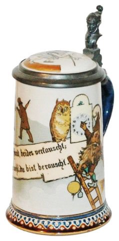 Schlitt Dwarf winds Clock Mettlach Stein w Inlay (1 of 5)