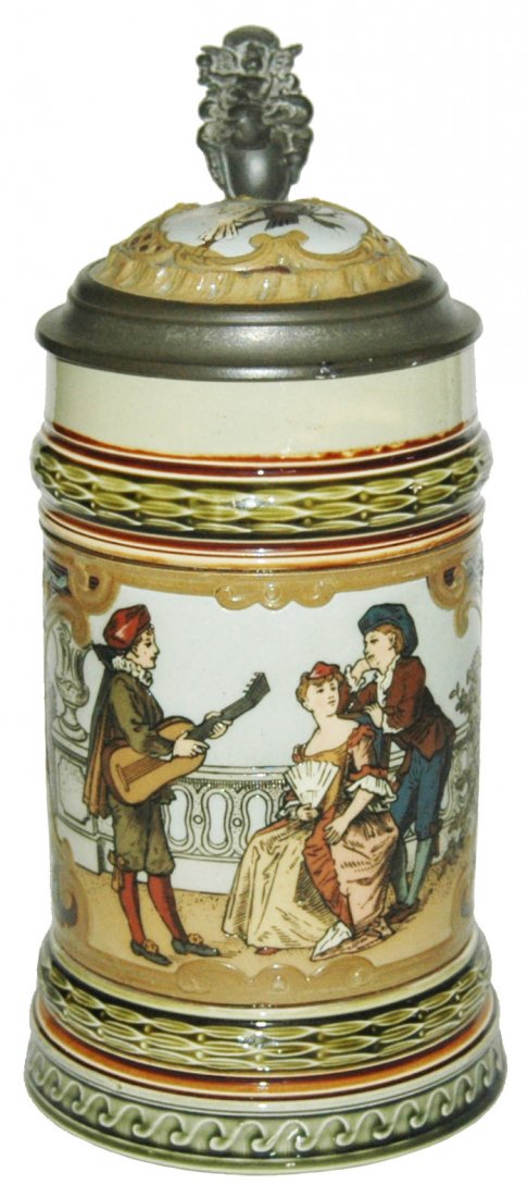 Man Plays Guitar to Couple Mettlach Stein w Inlay (1 of 1)