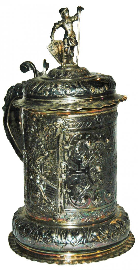 Silver Hand Chased Knights Stein w Touch Marks (1 of 1)