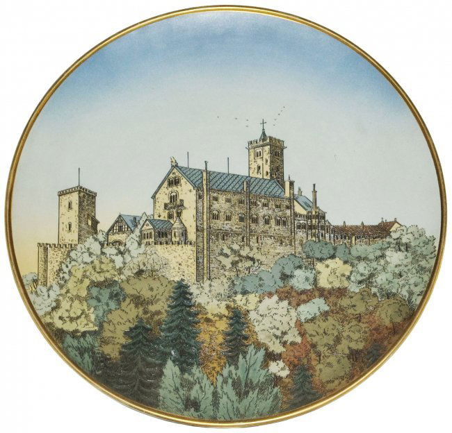 Wartburg Castle Etched Mettlach 17" Plaque (1 of 1)