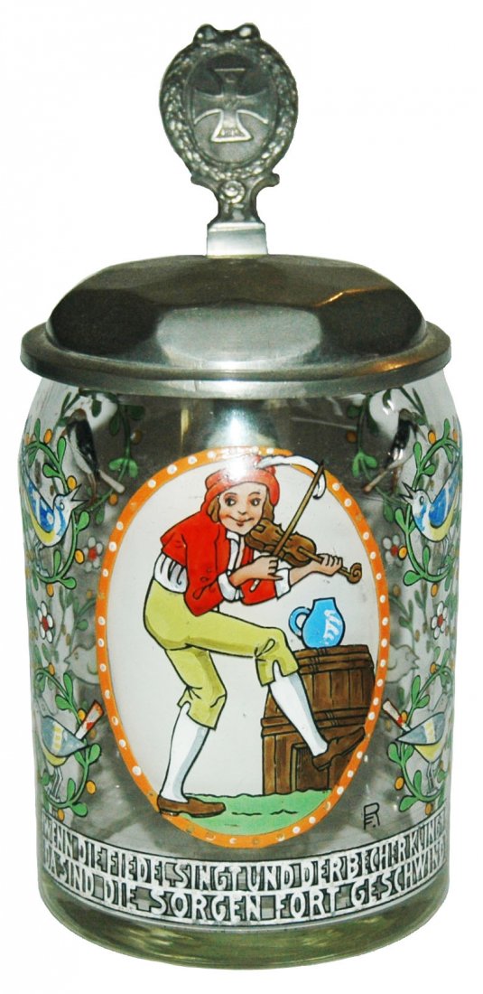 Franz Ringer Glass Stein w Violin Player & Floral (1 of 1)