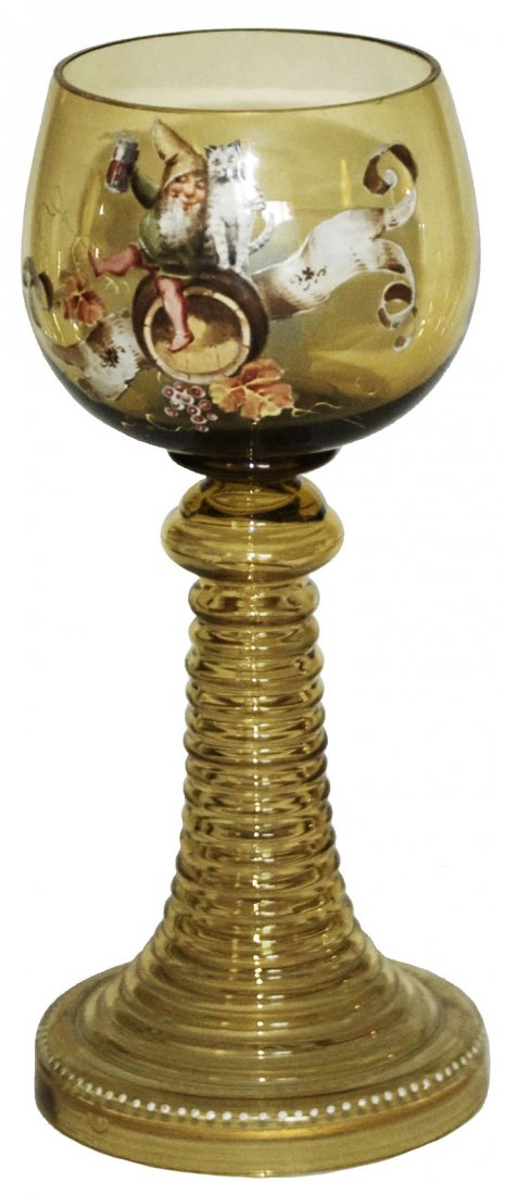 Enamel Dwarf w Cat Glass Goblet (1 of 1)