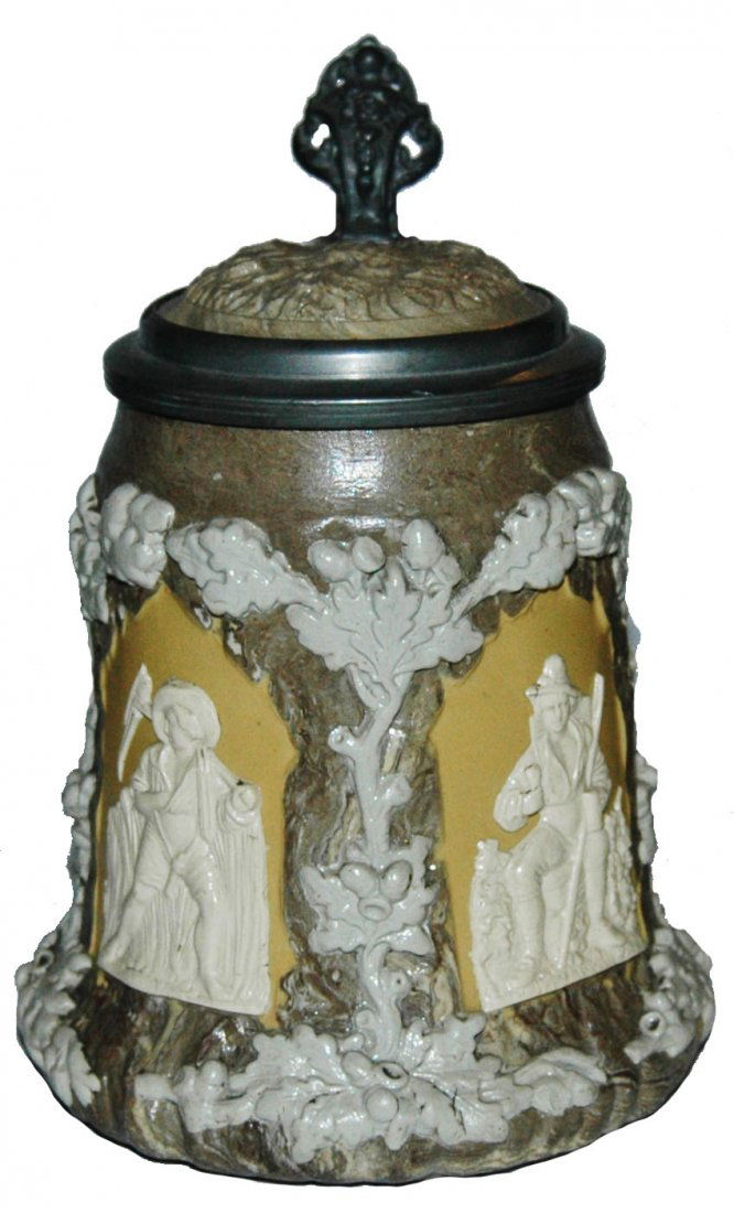 Mettlach Relief Archway Scenes Stein w Inlay Lid (1 of 1)