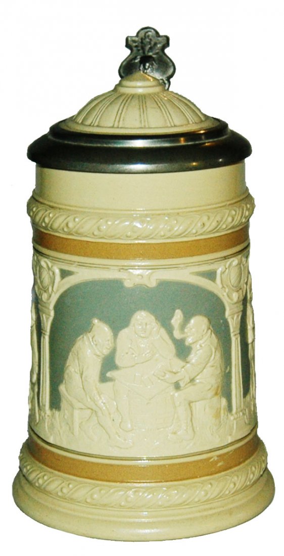 Men playing cards Mettlach Stein w Inlay Lid (1 of 1)