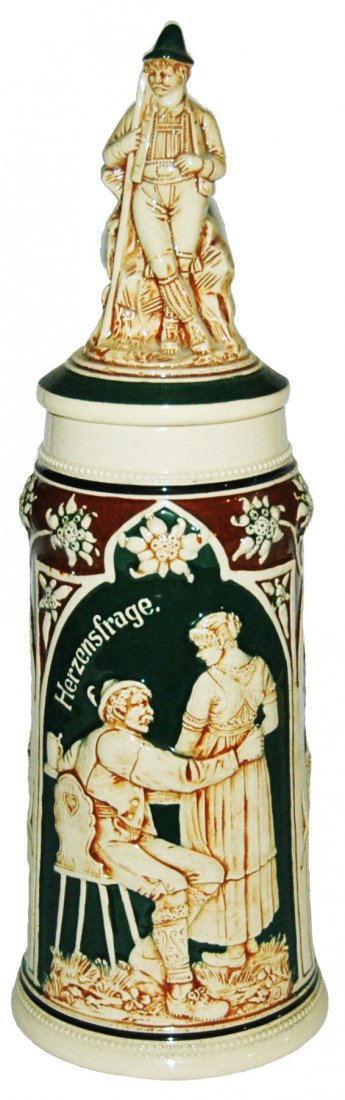 Alpine Man & Barmaid Stein w 3D Man Inlay Lid (1 of 1)