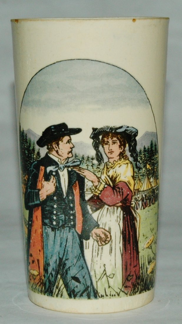 Couple in Ethnic Dress Mettlach Beaker: Mettlach #2327/1134 PUG 1/4L Beaker. Couple in ethnic dress.