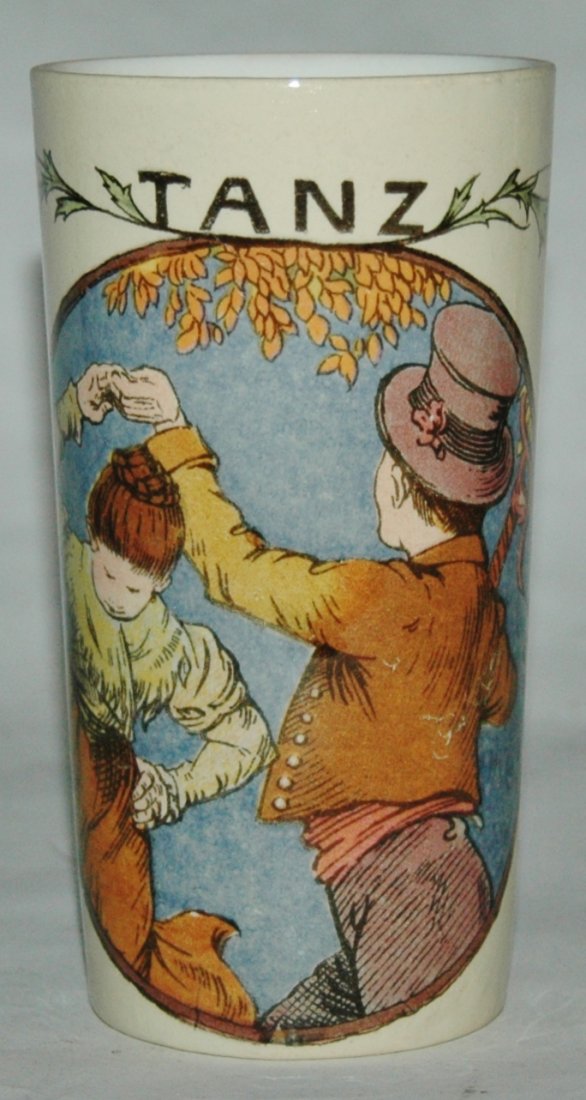 "Tanz" Dancing Couple Mettlach Beaker: Mettlach #2327/1180 PUG 1/4L Beaker. “Tanz” dancing. Mint.