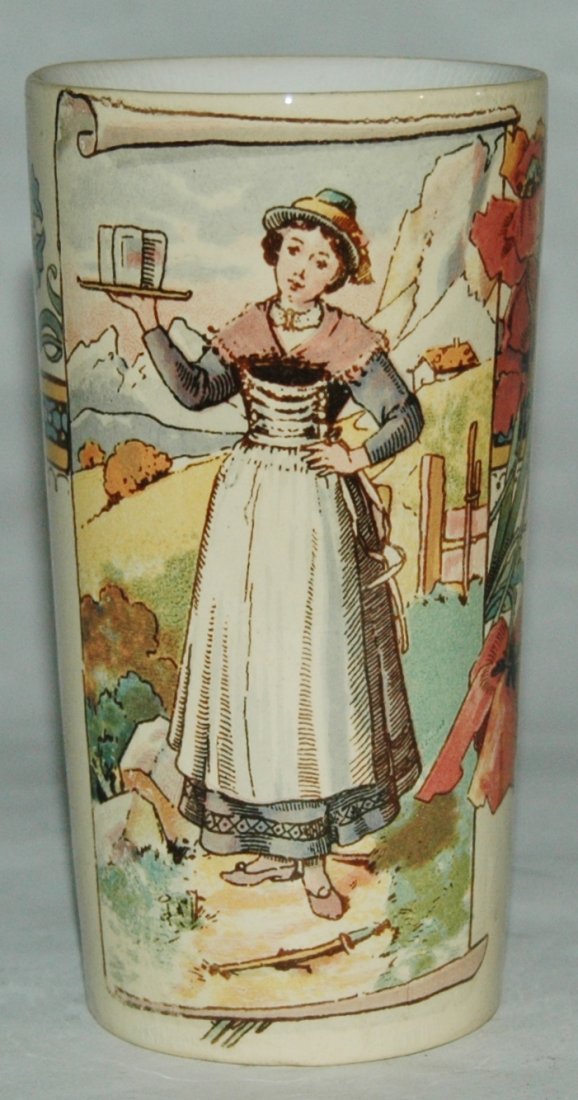Serving Girl Mettlach Beaker: Mettlach #2327/1052 PUG 1/4L Beaker. Serving girl. Mint.