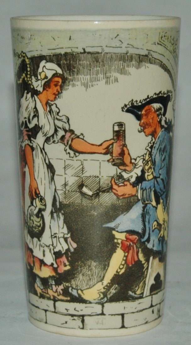 Soldier & Barmaid Schlitt Mettlach Beaker: Mettlach #2327/1141 PUG 1/4L Beaker. Soldier and barmaid. Schlitt. Mint.